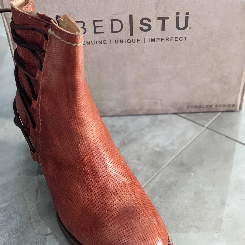 Bed Stu Burnt Orange Leather Lace-Up Ankle Boots